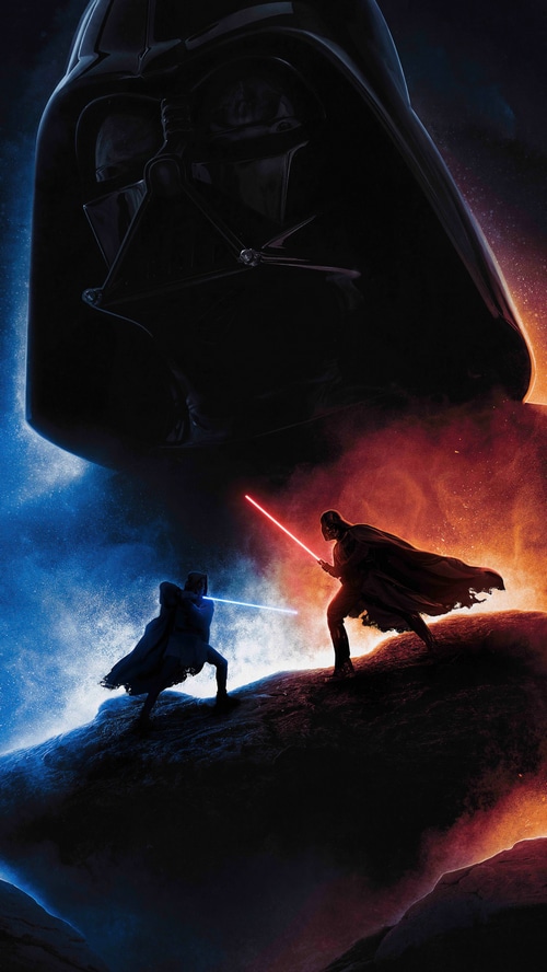 Star Wars Darth Vader and two Jedi fighting