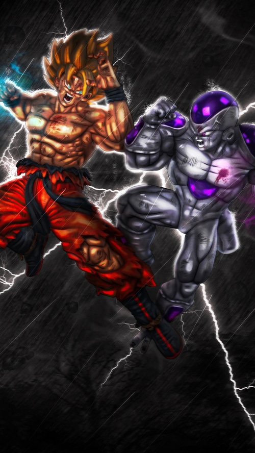 Goku and Frieza fighting in Dragon Ball