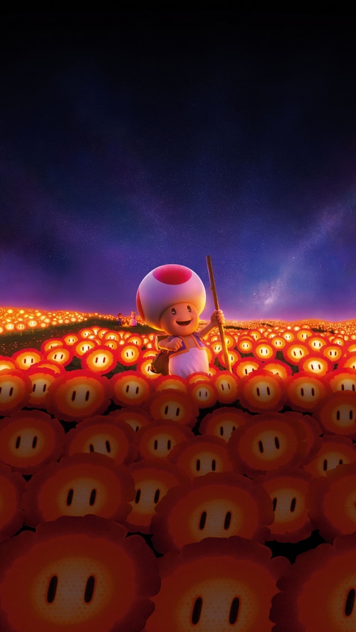 Toad in a field of Fire Flowers from The Super Mario Bros. Movie