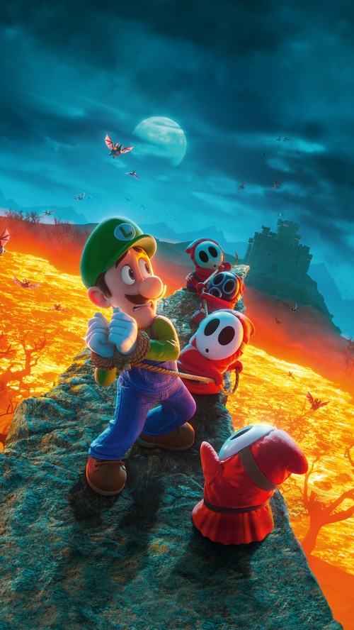Luigi and Shy Guys in The Super Mario Bros. Movie
