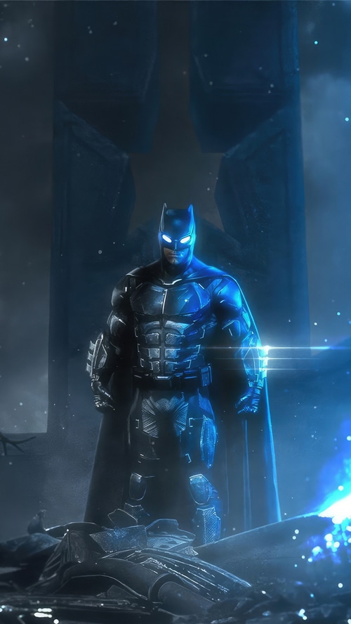 Batman in a dark, futuristic suit