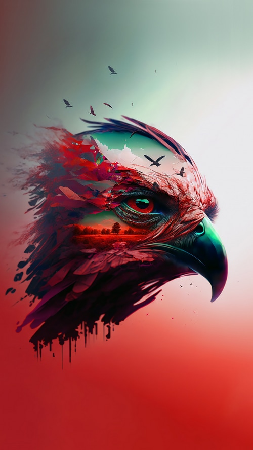 Digital art of an eagle with a landscape in its eye