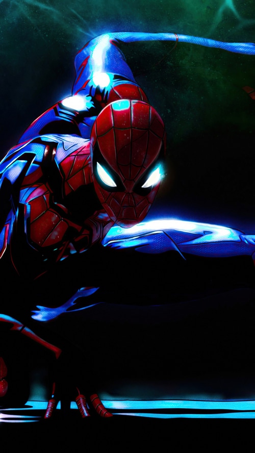 Spiderman Artwork with Blue and Red Suit