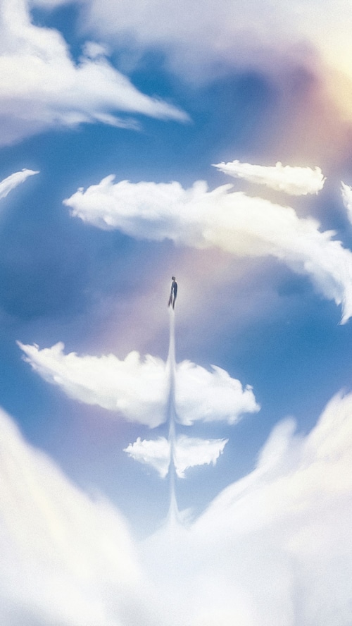 Superman flying through clouds