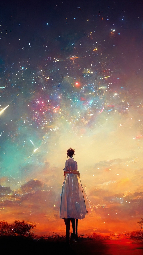 Digital Art of a Person Gazing at the Stars
