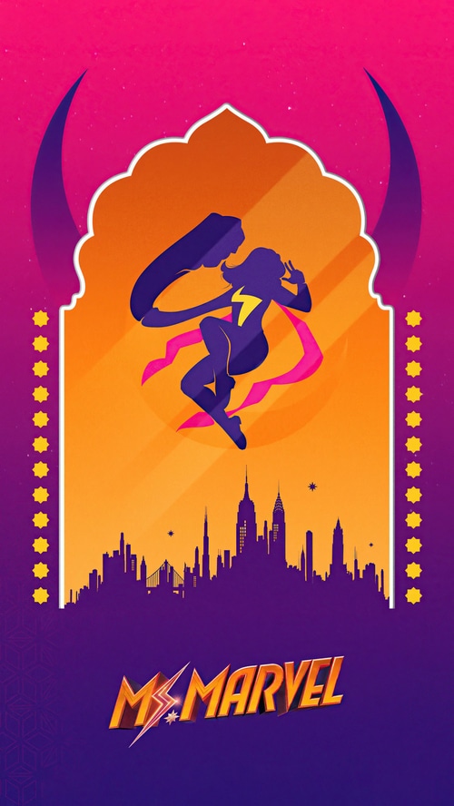 Ms. Marvel silhouette in front of New York City skyline