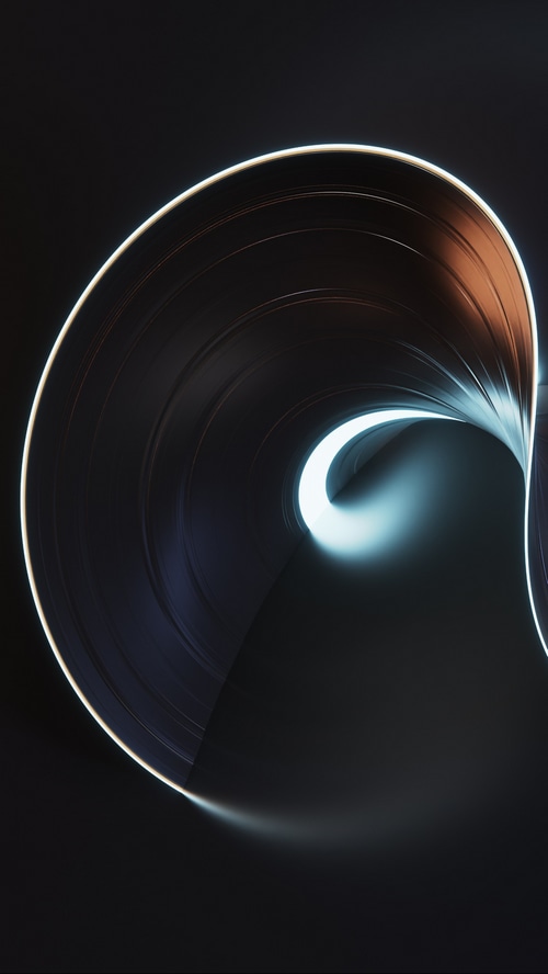Abstract swirling dark metallic texture with glowing light