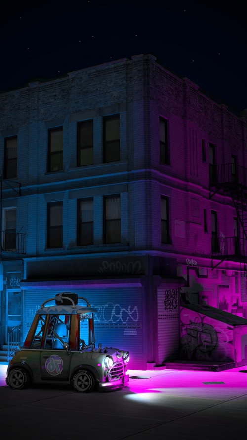 Digital Art of a Car in a City at Night