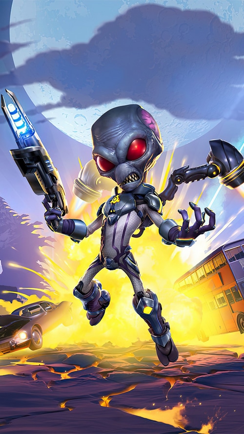 Destroy All Humans Alien with Gun and Spaceship