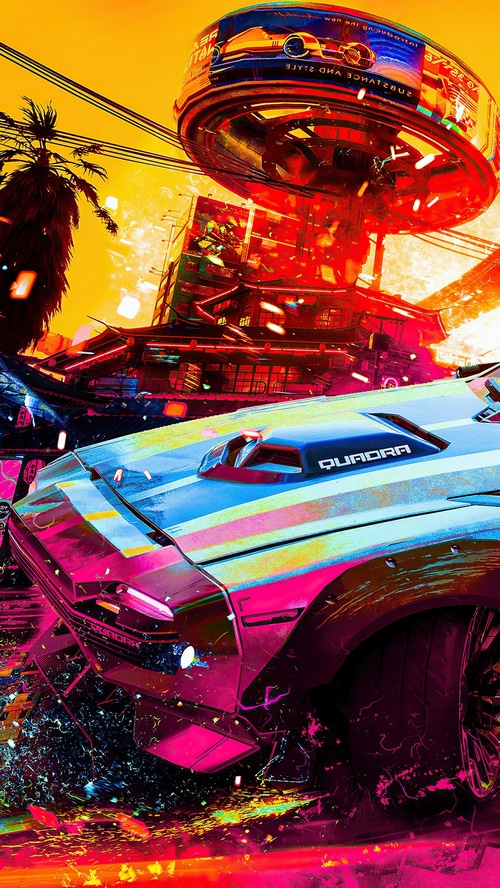 Cyberpunk 2077 Quadra car in neon city
