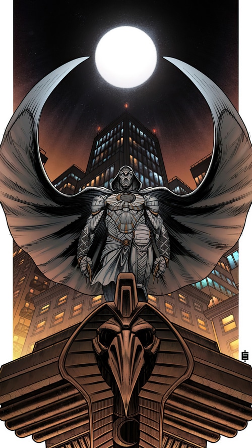 Moon Knight Standing in a City at Night
