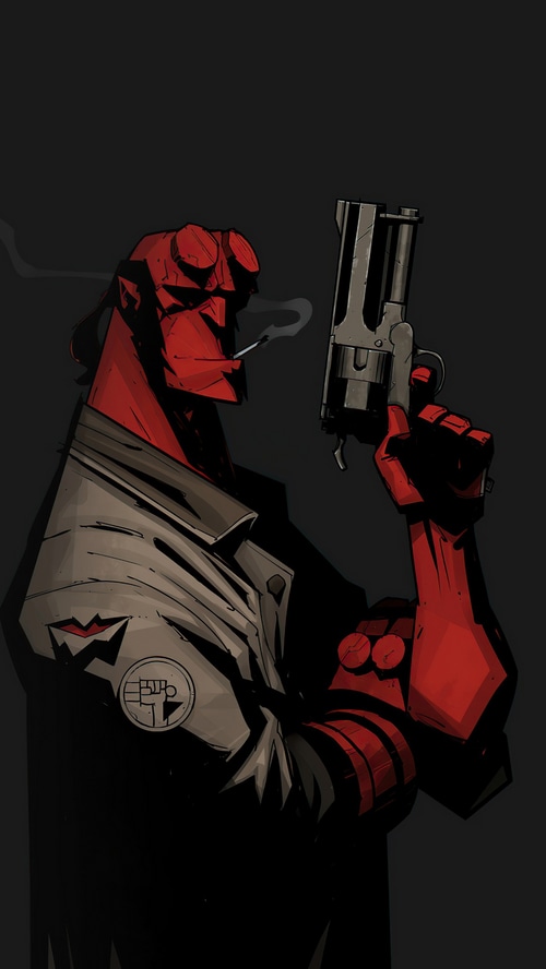 Hellboy with a Gun and Cigarette
