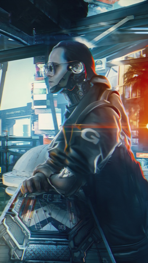 Cyberpunk 2077 character with cybernetic implants