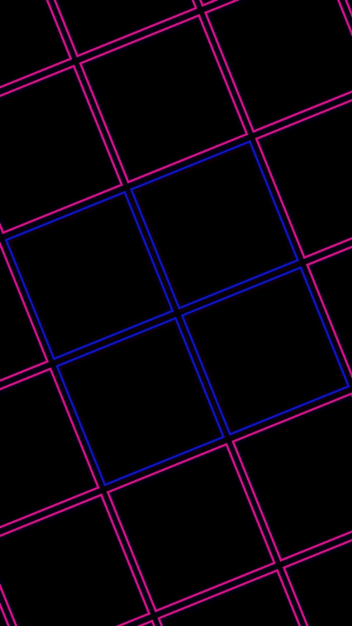 Minimalist digital art with blue and pink grid on black