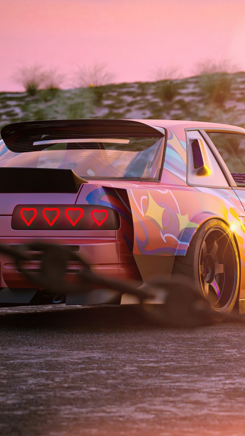 Pink Car with Heart Taillights Drifting