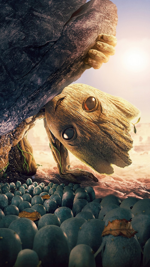 Baby Groot holding a rock, Guardians of the Galaxy