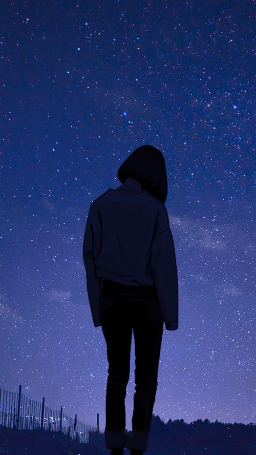 Anime girl looking at the starry sky