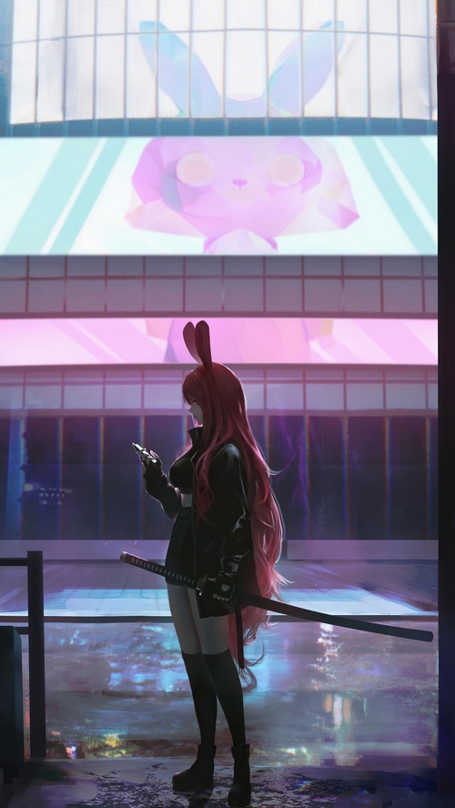 Anime Girl with Bunny Ears and Katana