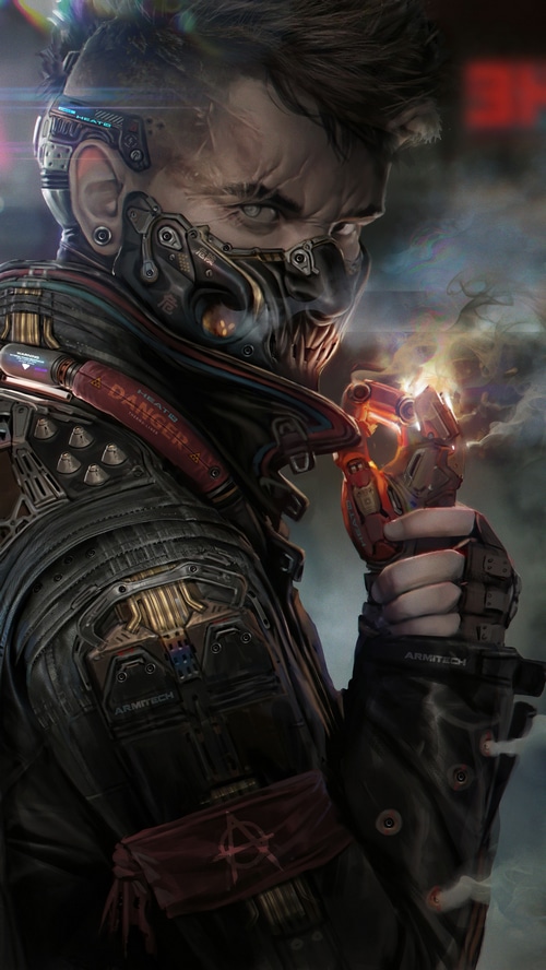 Cyberpunk character with a futuristic weapon