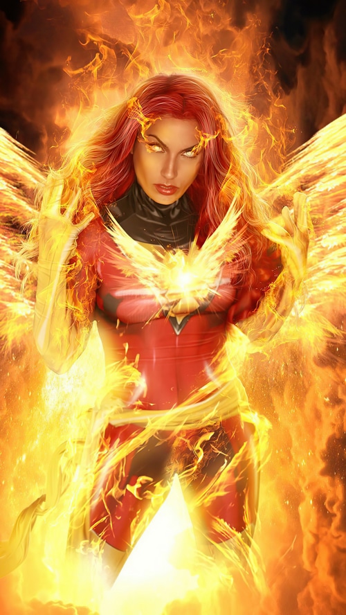 Dark Phoenix Cosplay with Fiery Wings