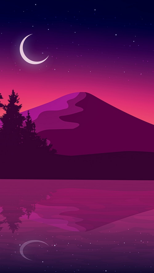 Minimalist Digital Art of a Crescent Moon Over a Lake