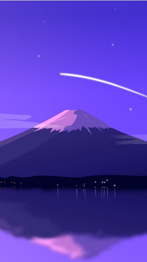 Minimalist digital art of Mount Fuji at night