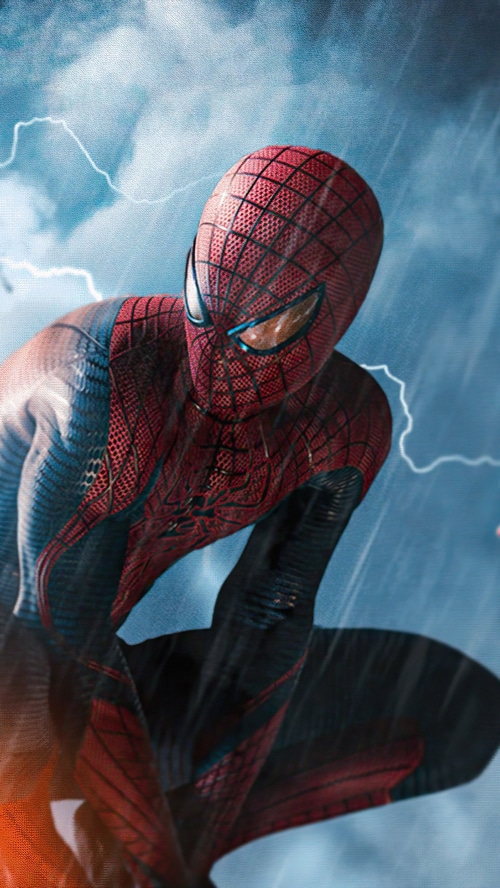 Spider-Man in a stormy sky