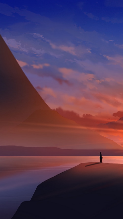 Digital Art of a Person by the Water at Sunset