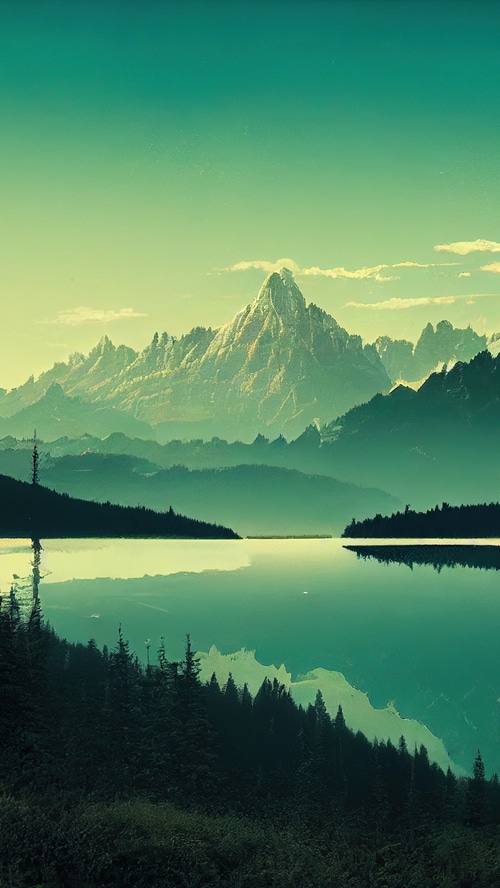 Mountain lake landscape with trees and reflection