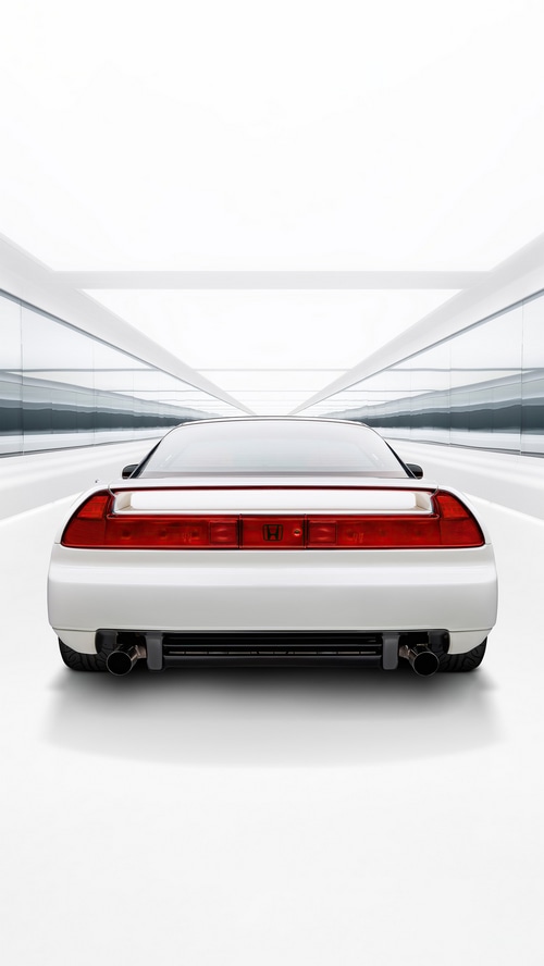 White Honda NSX rear view in a futuristic tunnel