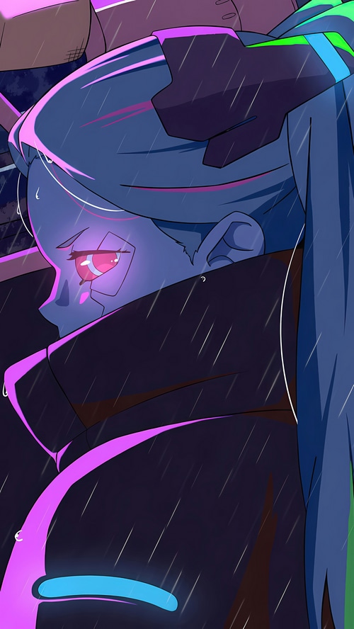 Lucy from Cyberpunk Edgerunners in the rain