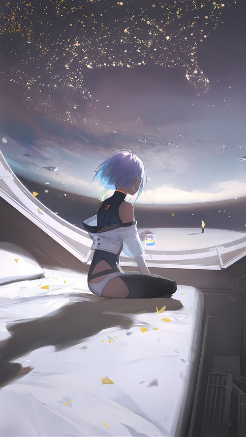 Cyberpunk Edgerunners girl looking at stars