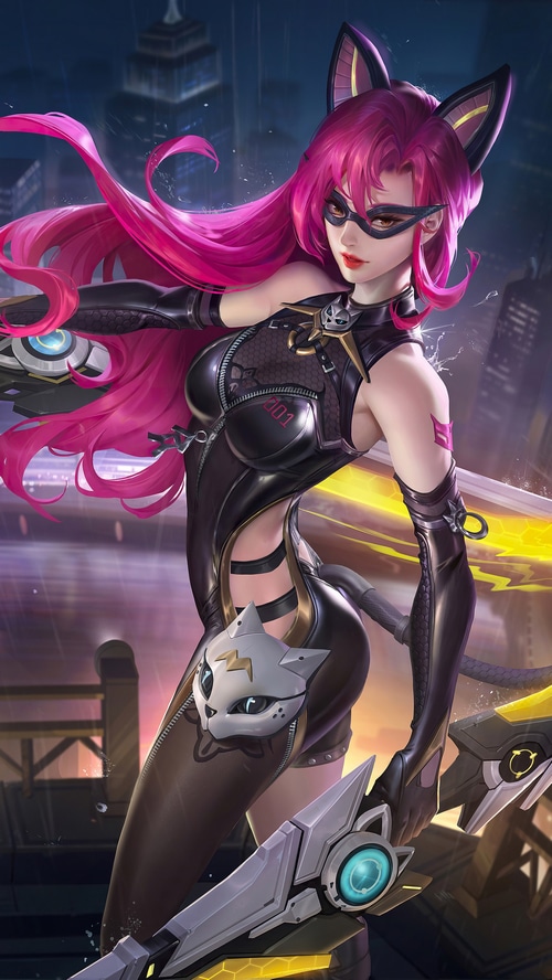 Honor of Kings character with pink hair and cat ears