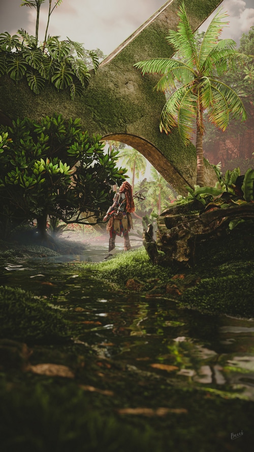 Aloy in Horizon Forbidden West jungle ruins