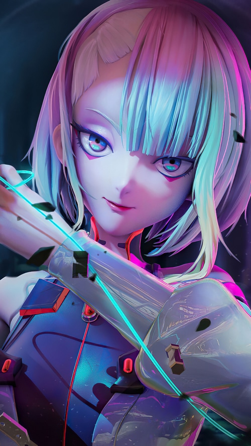 Lucy from Cyberpunk Edgerunners with neon lights