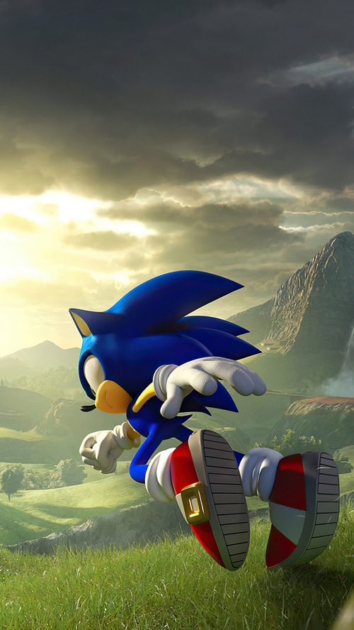 Sonic Frontiers Sonic running in a grassy landscape
