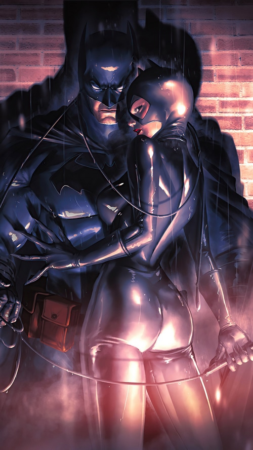 Batman and Catwoman in the Rain