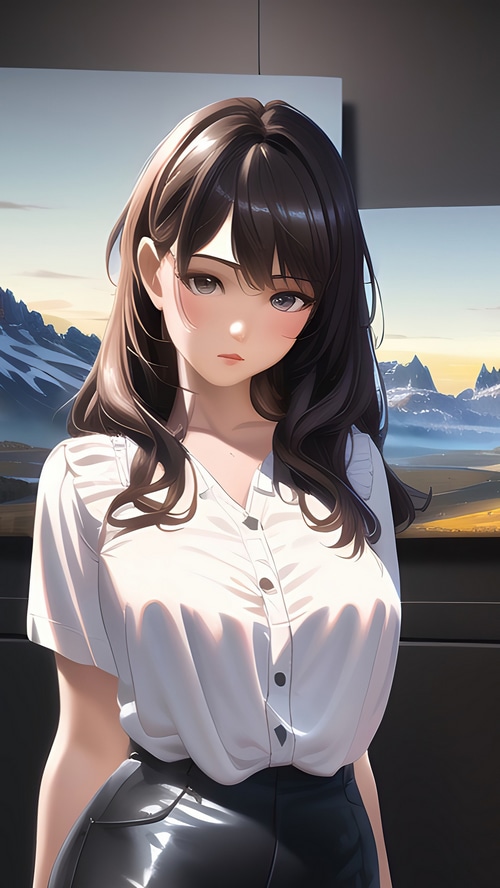 Anime girl in white shirt and black skirt