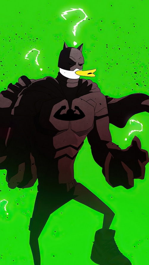 Batman with a duck bill and question marks