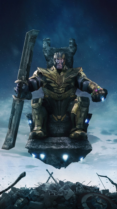 Thanos Sitting on a Floating Throne with Infinity Gauntlet