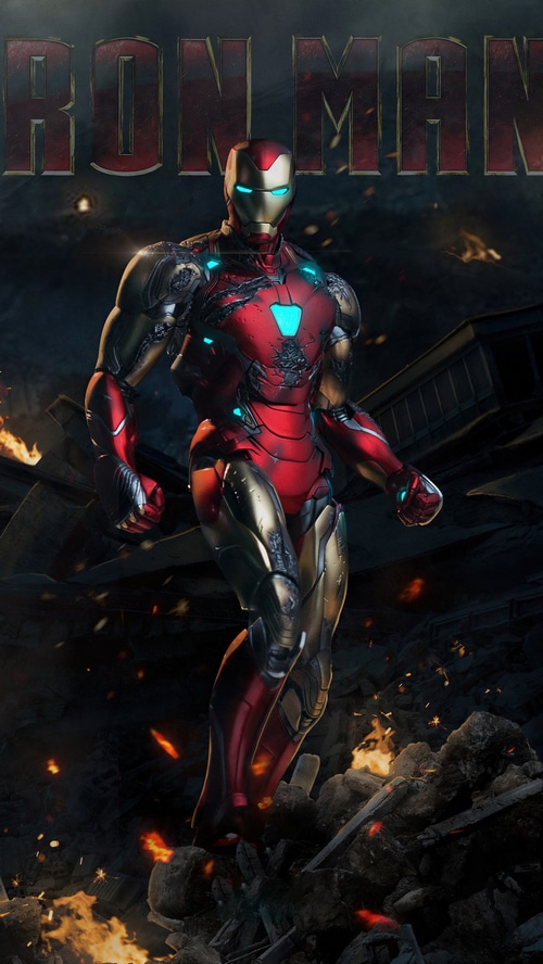Iron Man in a destroyed environment