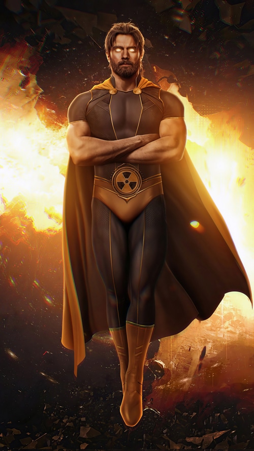 Superhero with a radioactive symbol on his chest