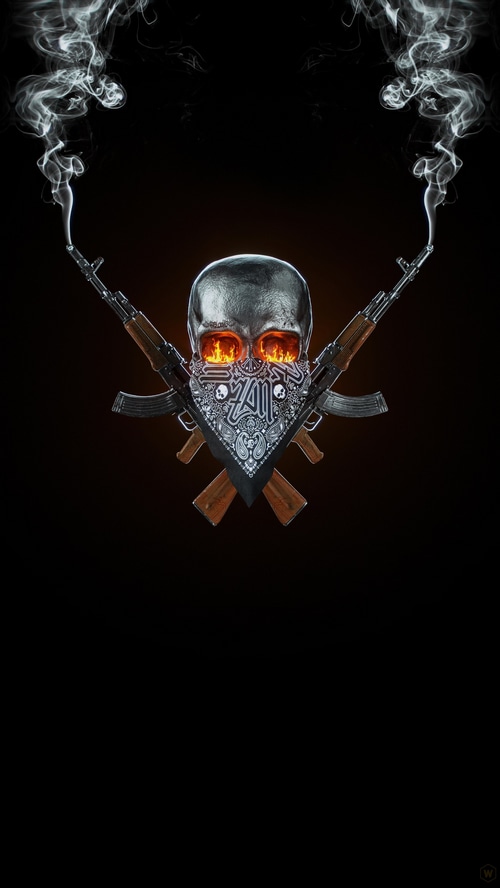 Skull with AK-47s and bandana