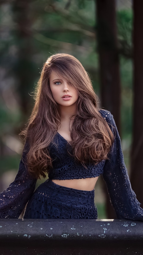 Young woman with long brown hair