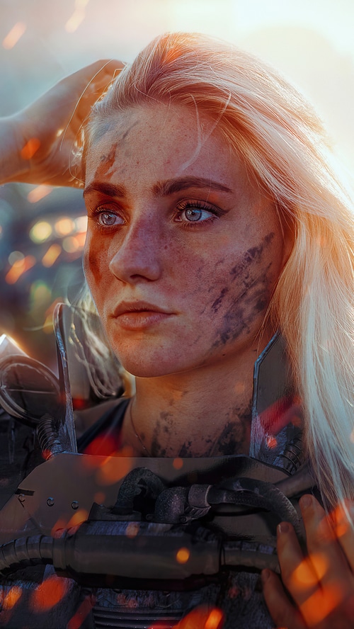 Artwork of a woman with dirt on her face