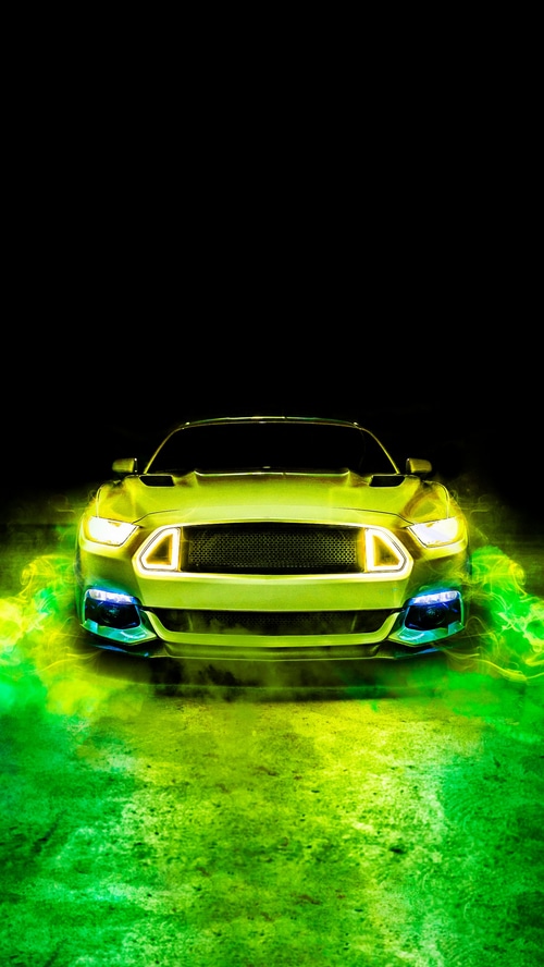 Ford Mustang with green smoke