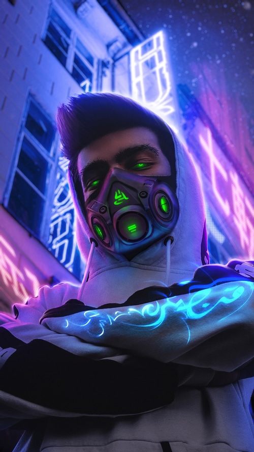 Digital Art of a Person Wearing a Futuristic Mask