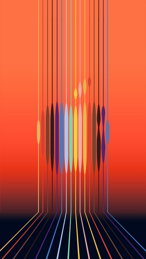 Abstract colorful lines on an orange background