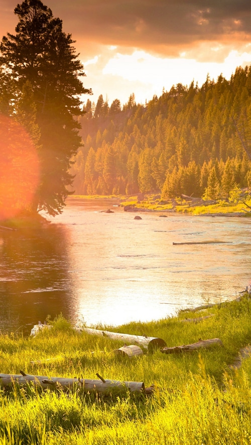 Sunset over a river in a national park