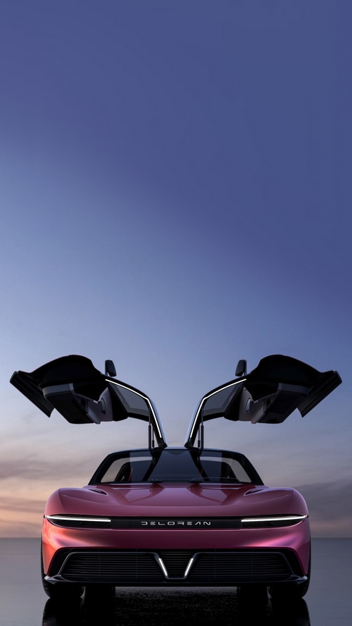 DeLorean with gull-wing doors open